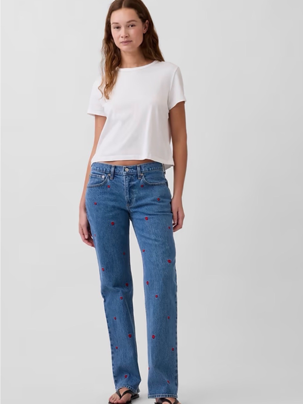 Gap Blue Straight Leg Heart Embroidered Jeans - Picture 2 of 6